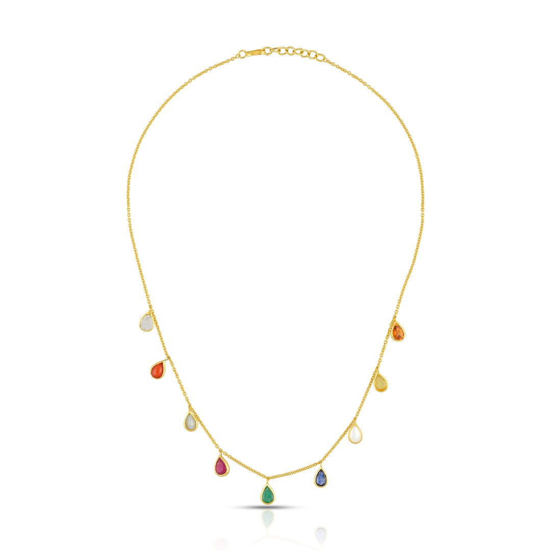 Navratna Gem Drop Necklace in 18 Kt