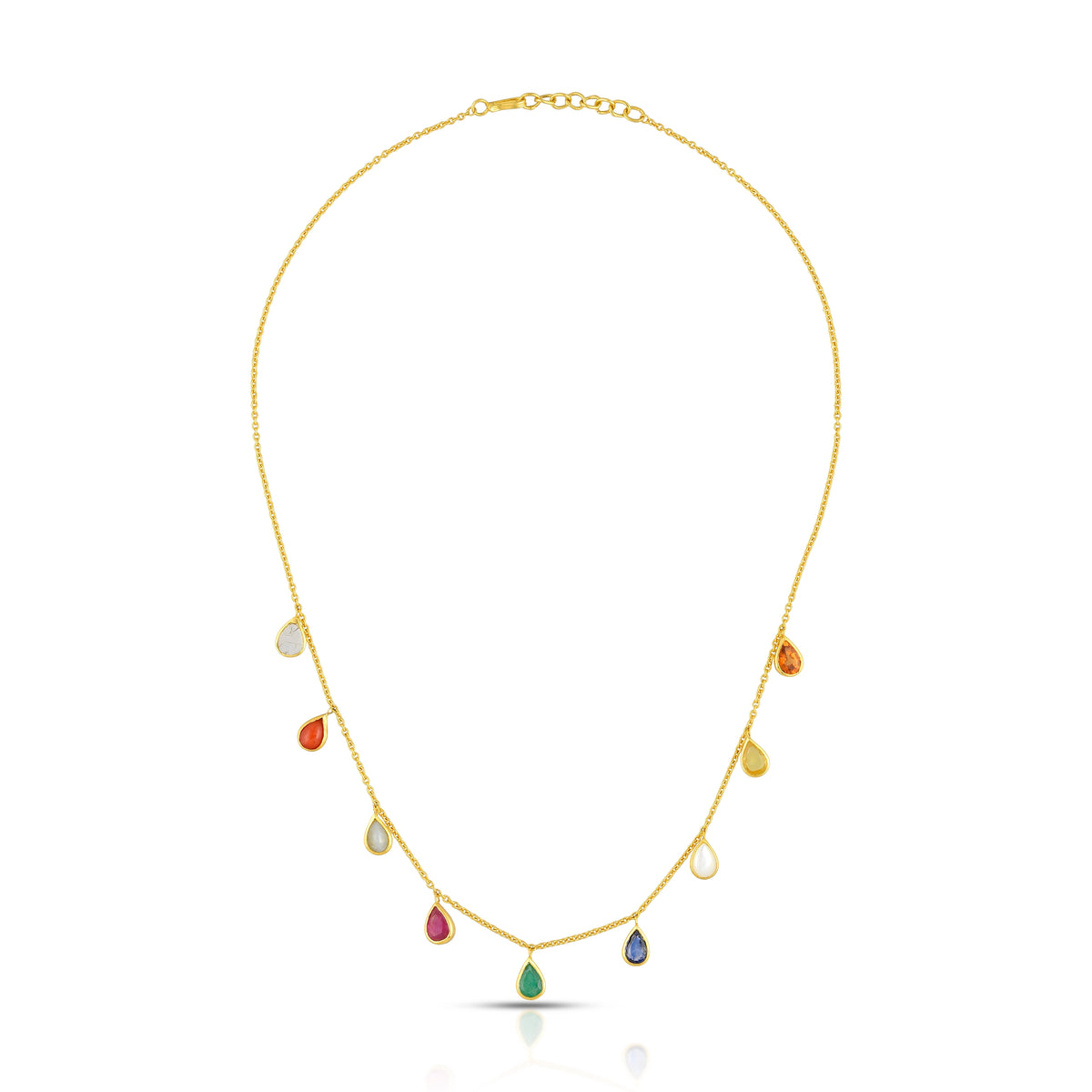 Navratna gem drop necklace in 18 kt