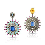 Load image into Gallery viewer, Opal &amp; Kyanite Victorian Silver-Gold Drop Earrings
