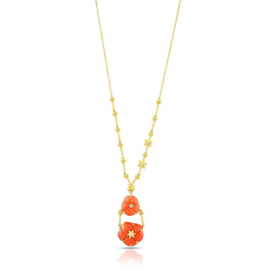 Floral Coral Drop Necklace in 18 Kt