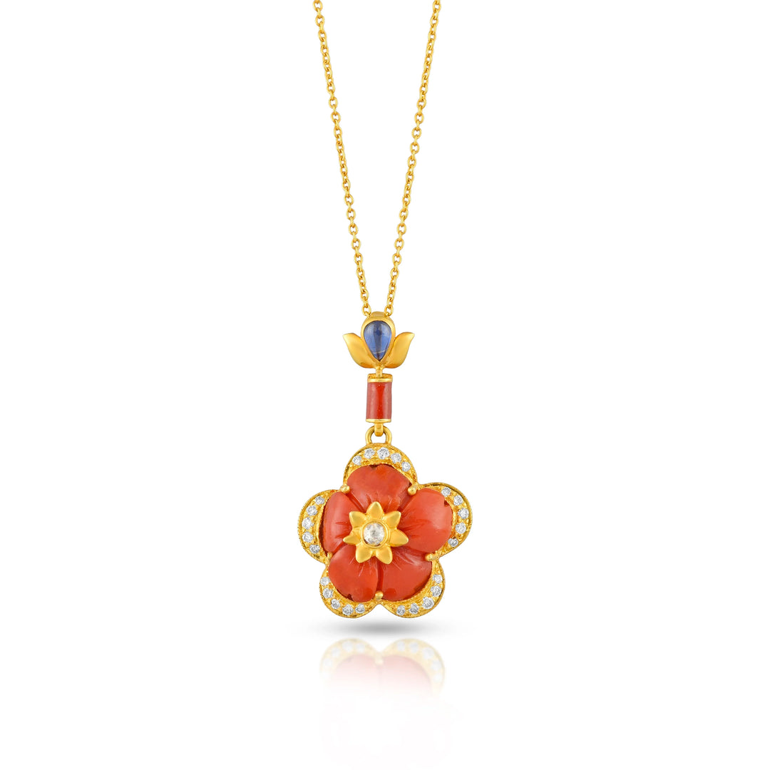 Coral Flora Pendant Necklace in 18 Kt