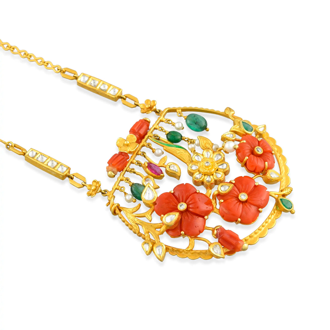 Coral Garden Pendant Gold Necklace in 18 Kt