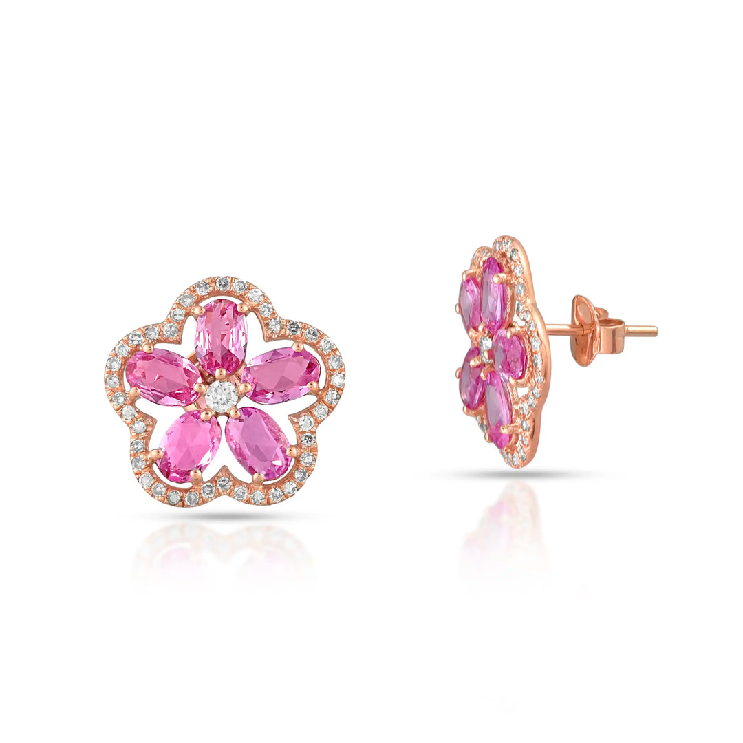 Rose Petal Pink Sapphire Rose Gold Studs in 18 Kt