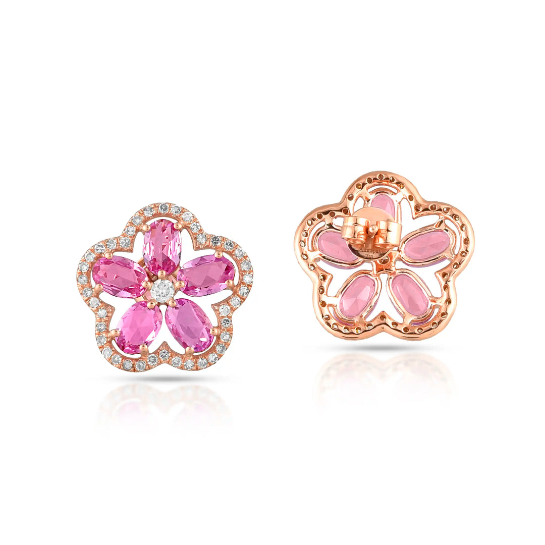 Rose Petal Pink Sapphire Rose Gold Studs in 18 Kt