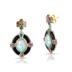 Load image into Gallery viewer, Opal &amp; Carved Onyx Victorian Silver-Gold Statement Earrings
