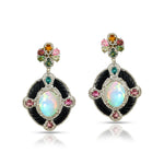 Load image into Gallery viewer, Opal &amp; Carved Onyx Victorian Silver-Gold Statement Earrings

