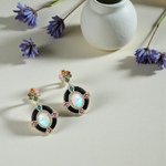 Load image into Gallery viewer, Opal &amp; Carved Onyx Victorian Silver-Gold Statement Earrings
