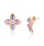 Load image into Gallery viewer, Pastel Sapphire Floral Stud Rose Gold Earrings in 18 Kt
