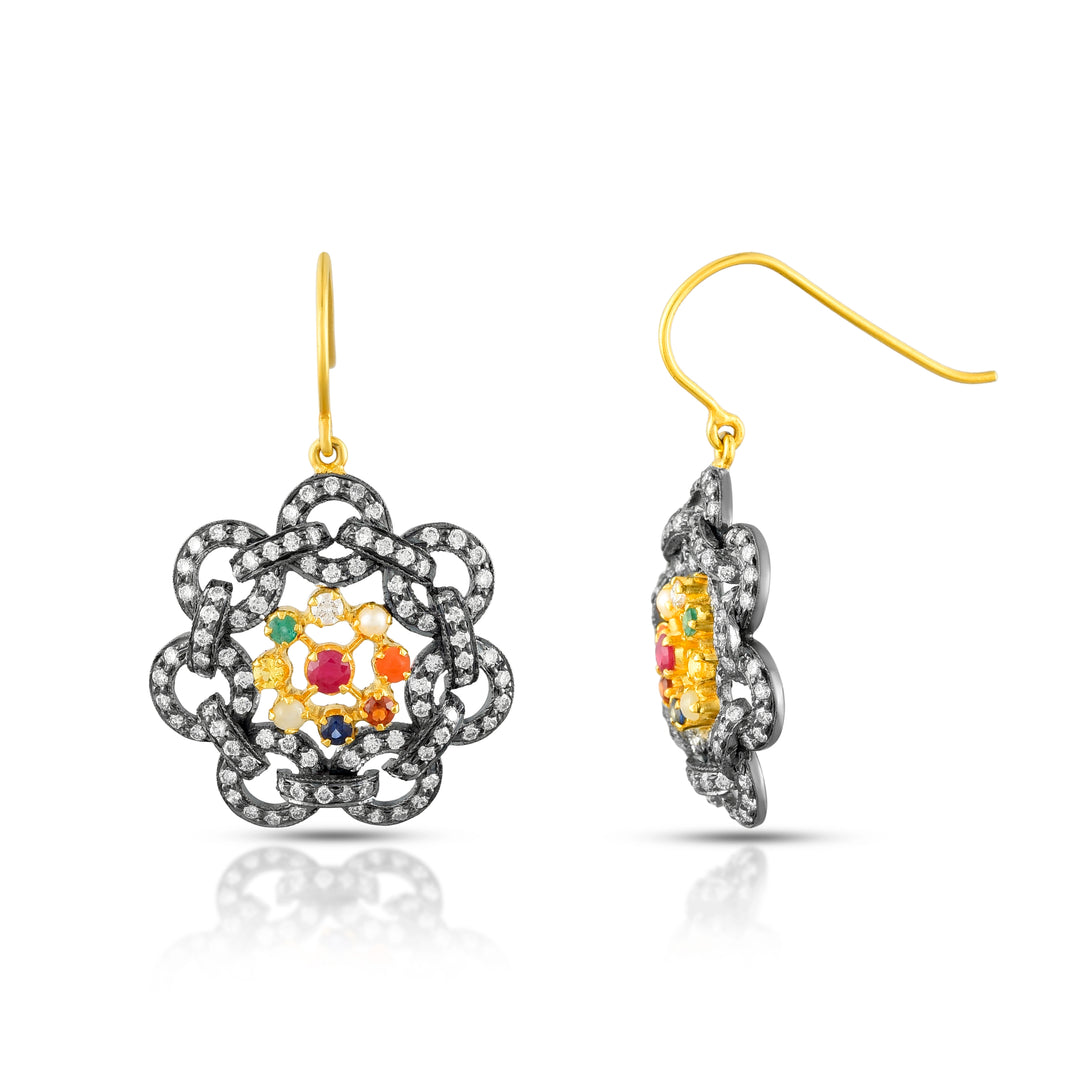 Navratna Diamond Link Victorian Earrings