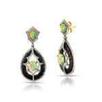 Load image into Gallery viewer, Opal &amp; Onyx Victorian Silver-Gold Teardrop Drop Earrings
