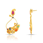 Load image into Gallery viewer, Navratna Leaf Drop Earrings in 18 Kt

