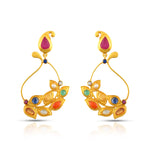 Load image into Gallery viewer, Navratna Leaf Drop Earrings in 18 Kt
