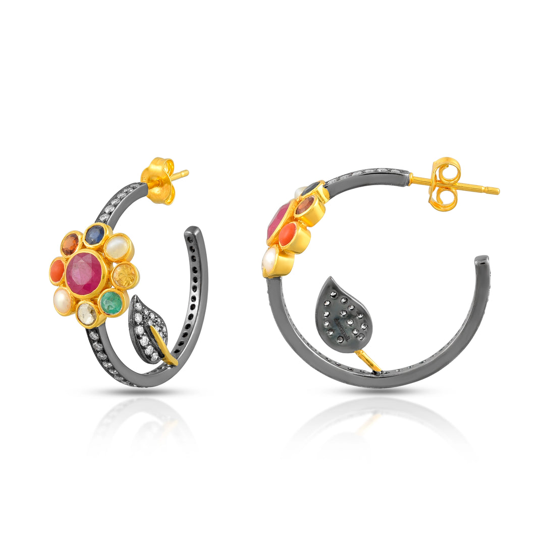 Navratna Diamond Victorian Hoop Earrings