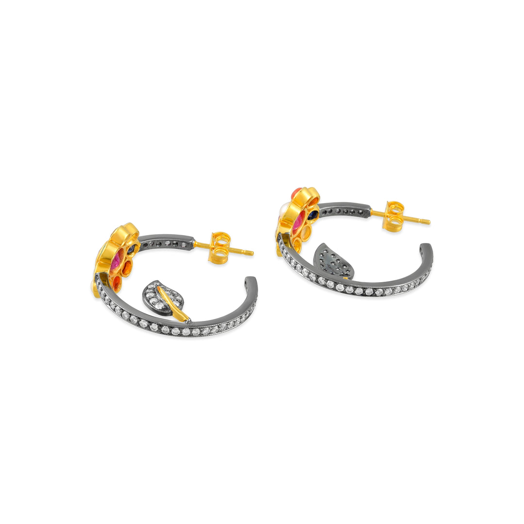 Navratna Diamond Victorian Hoop Earrings