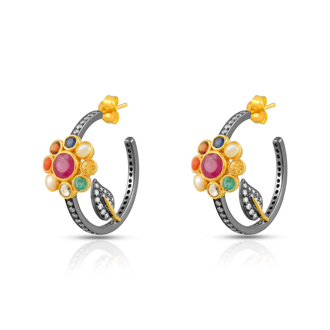 Navratna Diamond Victorian Hoop Earrings