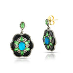 Load image into Gallery viewer, Opal, Tsavorite &amp; Black Onyx Victorian Silver-Gold Drop Earrings
