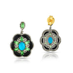 Load image into Gallery viewer, Opal, Tsavorite &amp; Black Onyx Victorian Silver-Gold Drop Earrings
