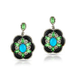 Load image into Gallery viewer, Opal, Tsavorite &amp; Black Onyx Victorian Silver-Gold Drop Earrings

