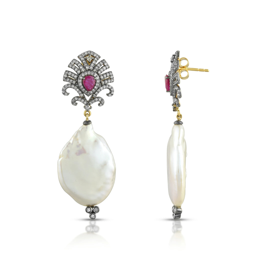 Victorian Baroque Pearl & Ruby Earrings