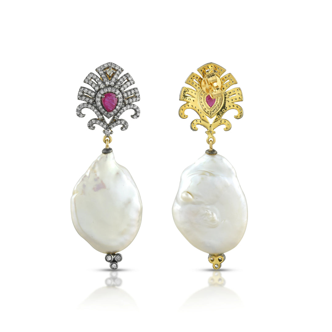 Victorian Baroque Pearl & Ruby Earrings