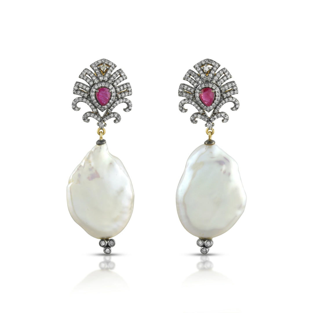 Victorian Baroque Pearl & Ruby Earrings