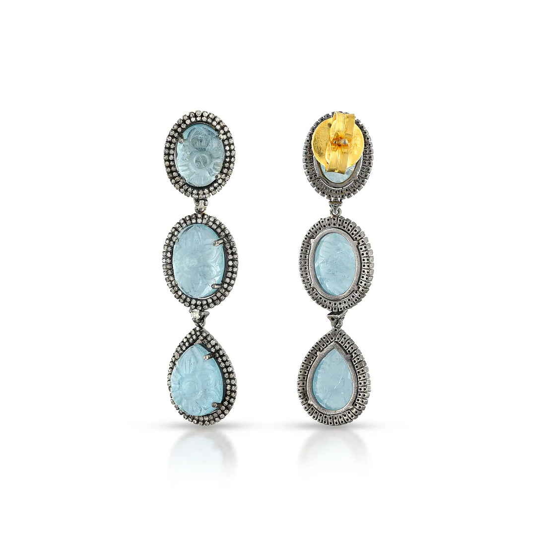 Ocean Oval Silver-Gold Victorian Drops