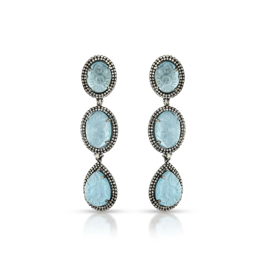Ocean Oval Silver-Gold Victorian Drops