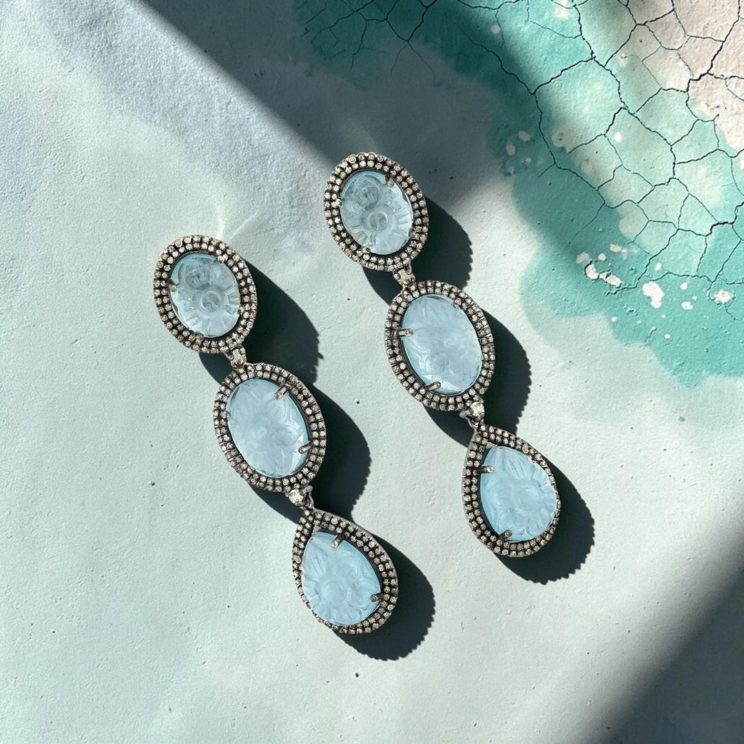 Ocean Oval Silver-Gold Victorian Drops