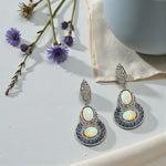 Load image into Gallery viewer, Double Opal &amp; Blue Sapphire Victorian Silver-Gold Drop Earrings
