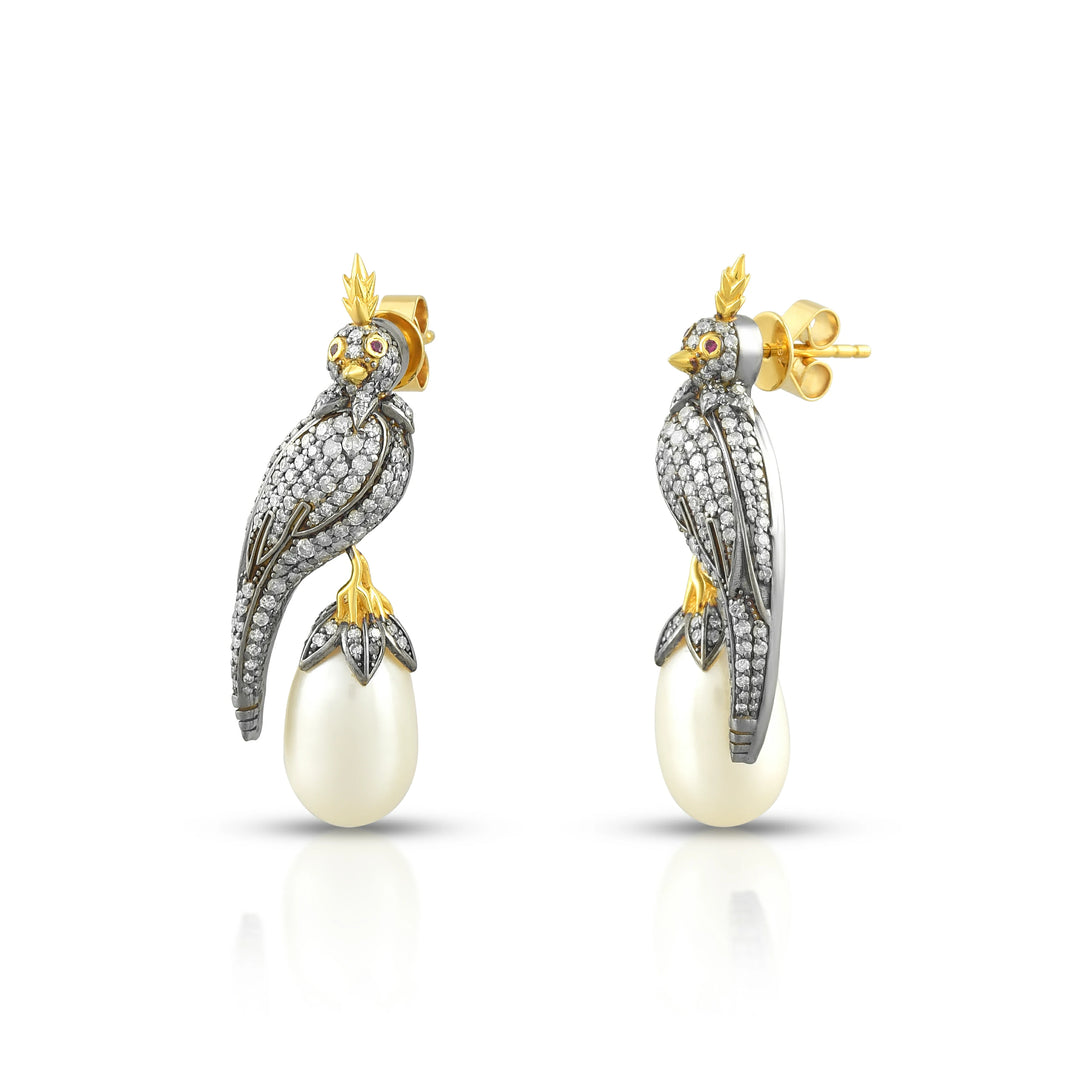 Victorian Bird Pearl Drop Earrings