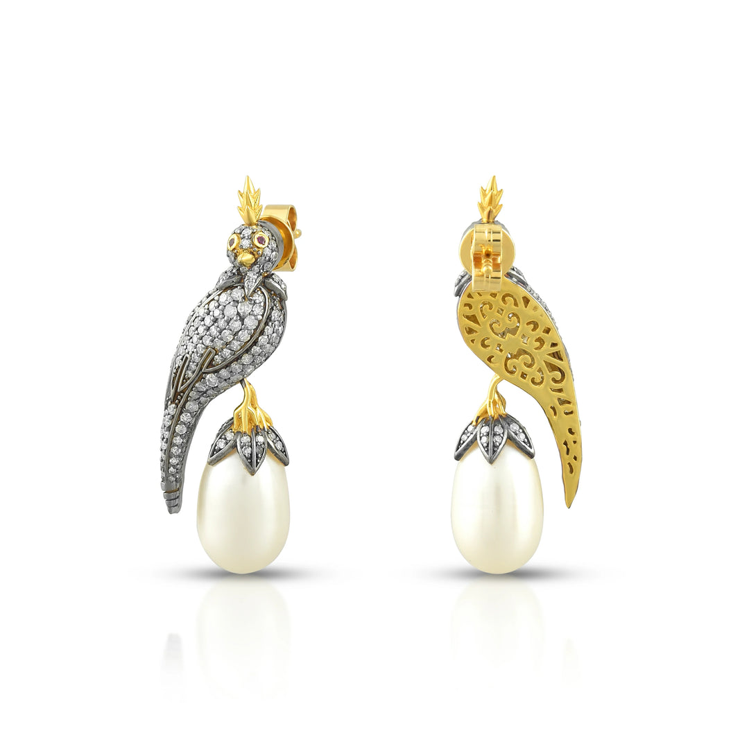 Victorian Bird Pearl Drop Earrings