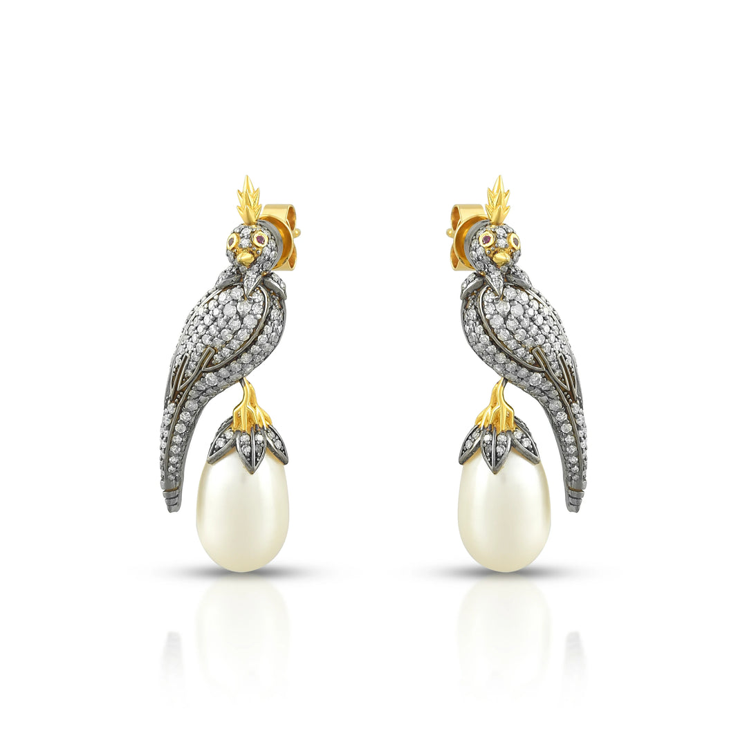 Victorian Bird Pearl Drop Earrings
