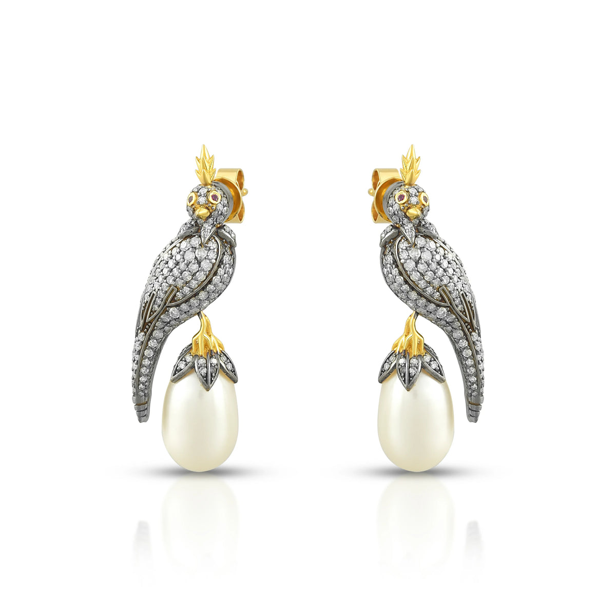 Victorian bird pearl drop earrings