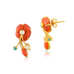 Load image into Gallery viewer, Coral and Diamond Earrings in 18 Kt
