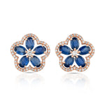 Load image into Gallery viewer, Midnight Sapphire Flower Rose Gold Studs in 18 Kt
