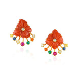 Load image into Gallery viewer, Coral and Navratna Earrings in 18 Kt
