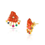 Load image into Gallery viewer, Coral and Navratna Earrings in 18 Kt
