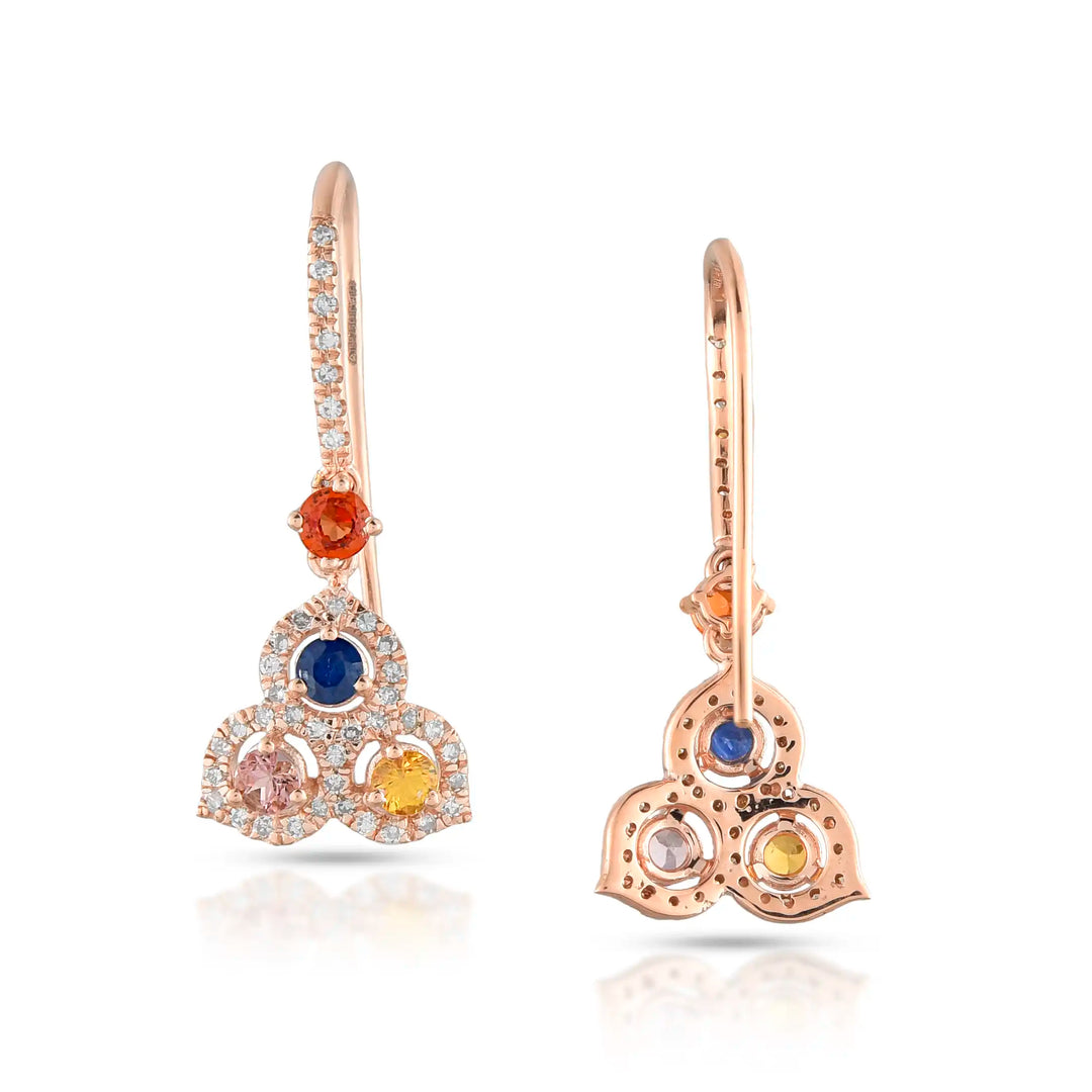 Trio Drop Rose Gold Sapphire Earrings in 18 Kt