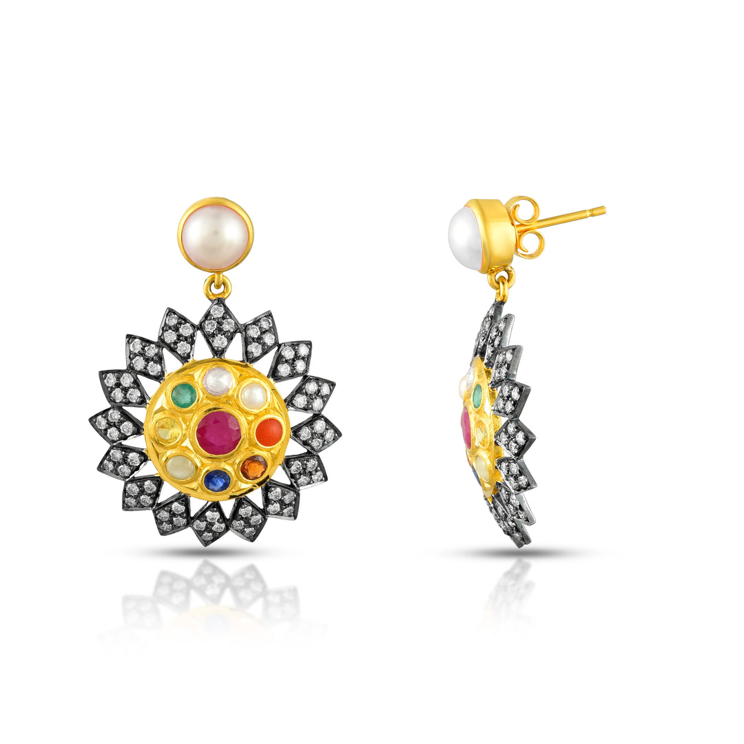 Navratna Pearl & Diamond Victorian Earrings