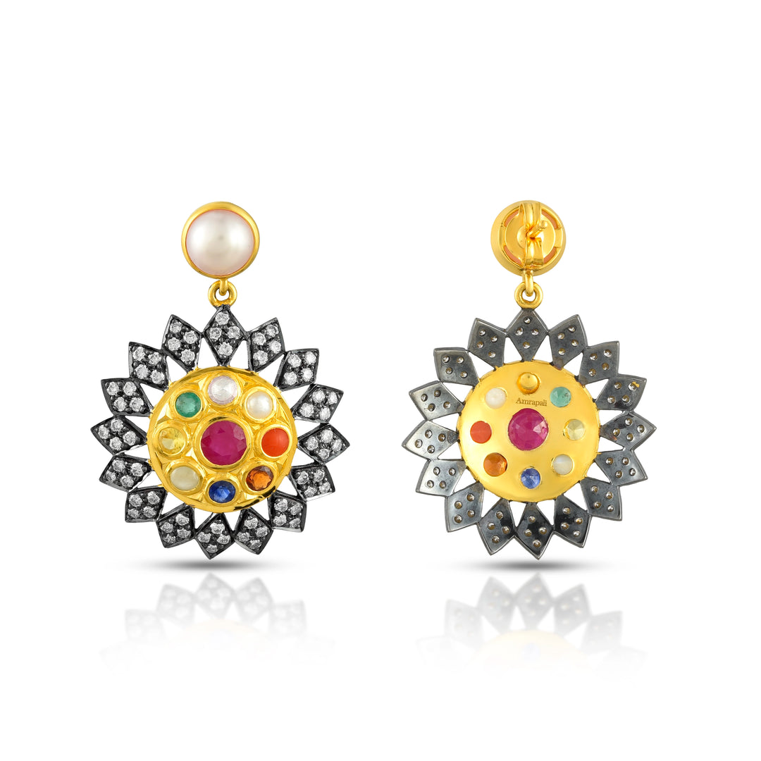 Navratna Pearl & Diamond Victorian Earrings