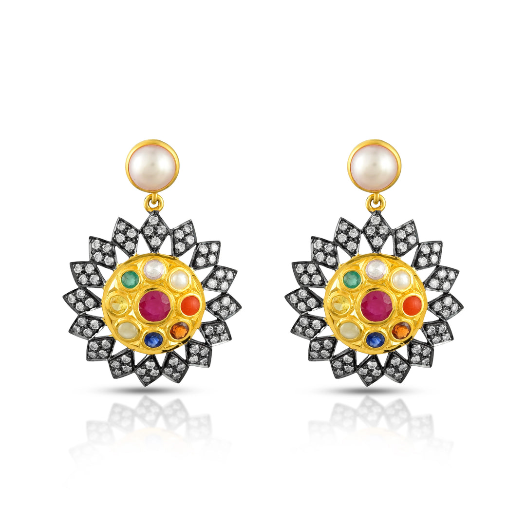Navratna Pearl & Diamond Victorian Earrings