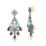 Load image into Gallery viewer, Opal, Tanzanite &amp; Pink Tourmaline Victorian Silver-Gold Chandelier Earrings
