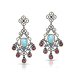 Load image into Gallery viewer, Opal, Tanzanite &amp; Pink Tourmaline Victorian Silver-Gold Chandelier Earrings
