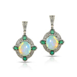 Load image into Gallery viewer, Opal &amp; Emerald Victorian Silver-Gold Drop Earrings
