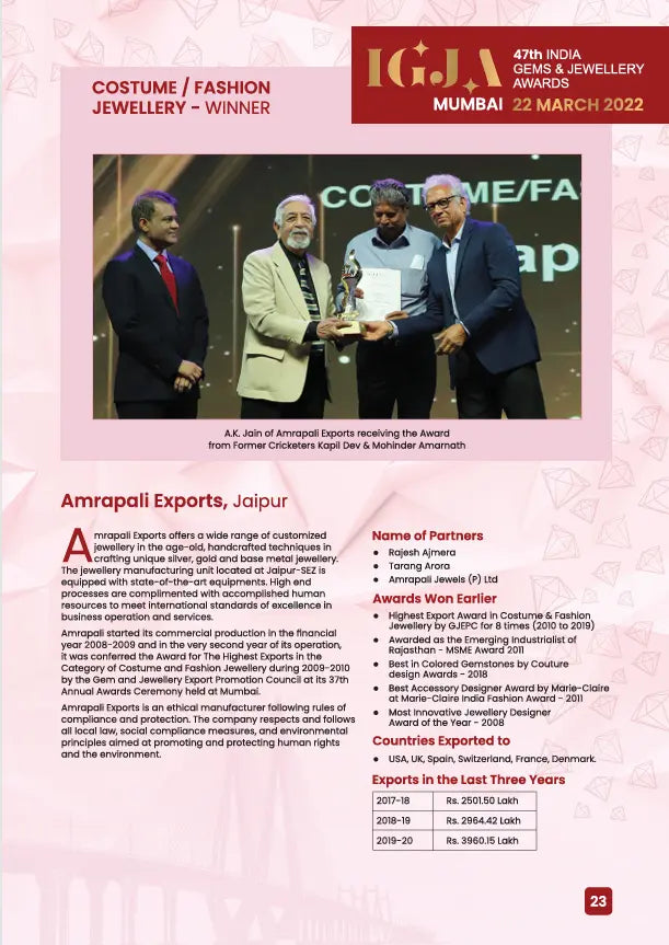IGJA Amrapali Exports Award 2022