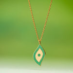 Load image into Gallery viewer, Turquoise Enamel Gold Necklace in 18 Kt
