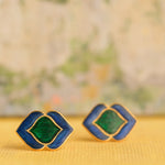 Load image into Gallery viewer, Dual-Tone Enamel Gold Studs in 18 Kt
