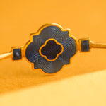 Load image into Gallery viewer, Green Petal Enamel Open Bangle in 18 Kt
