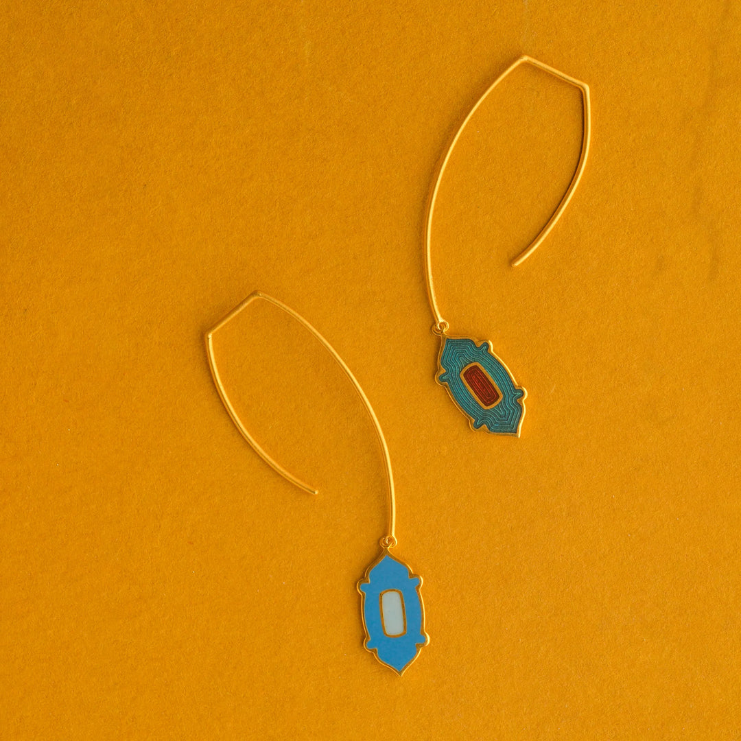 Enamel Drop Hook Gold Earrings in 18 Kt
