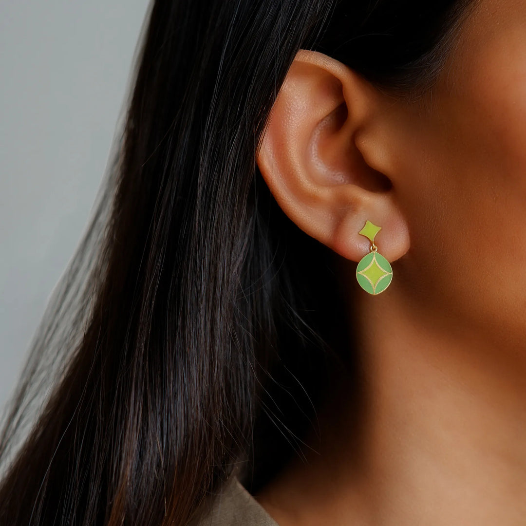 Springlight Enamel Gold Earrings in 18 Kt